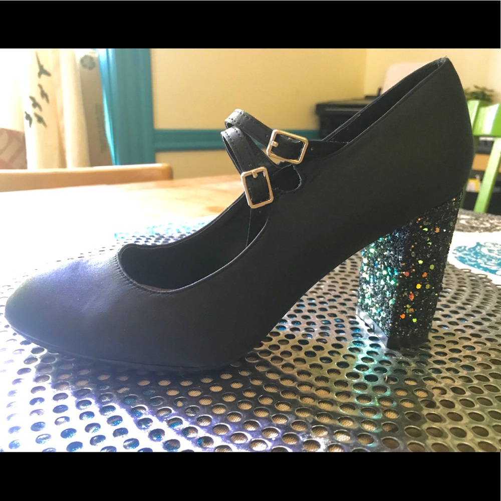 Glitter encrusted chunky heels